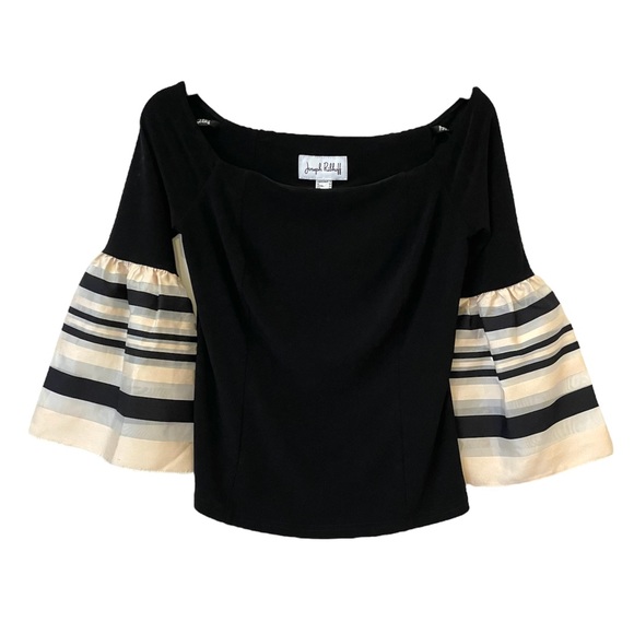 Joseph Ribkoff Tops - Joseph Ribkoff black top w/organza ribbon stripe sleeves
